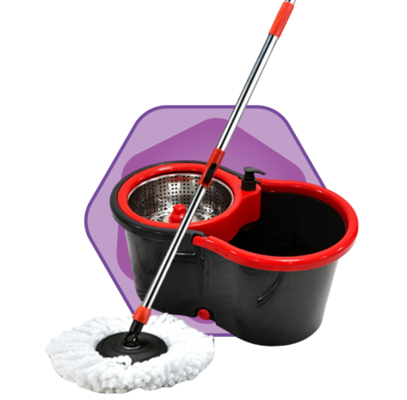 MOP GIRATÓRIO 13 LITROS PRETO COM CENTRIFUGA E CABO DE INOX